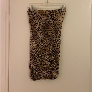 Ruched Leopard-Print Strapless Bodycon Dress